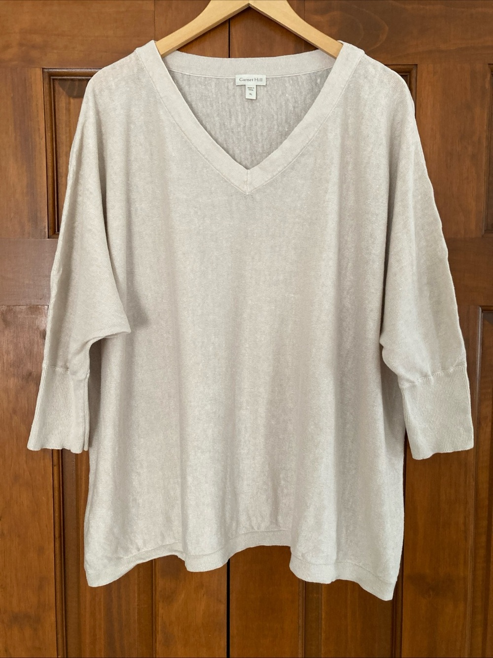 Garnet Hill Beige V-Neck Relaxed 100% linen dolman sleeves Pullover women’s XL